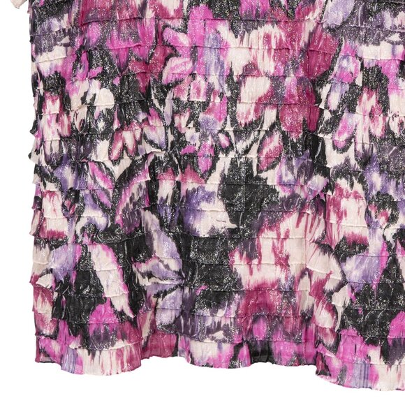 Notations Ruffle Sparkle Shirt XL Womens NEW Floral Pink Purple Y2K Short Sleeve - Picture 3 of 5